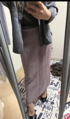 GU ケーブル編み ロングスカート S パープル