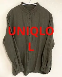 ⭐️リメイク品⭐️UNIQLOフランネルシャツ　カーキLサイズ　スタンドカラー