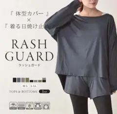 UPF50+UVカットラッシュガード 長袖＆ショートパンツ チャコール L LL