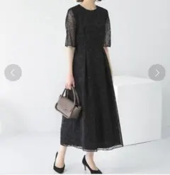 フラワーフロッキードレス　カエン　ブラック　黒　パーティードレス　お呼ばれ　結婚