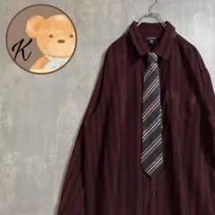 【雰囲気◎】メンズ　シャツ　ストライプ　XL エンジ　ネクタイ　セット