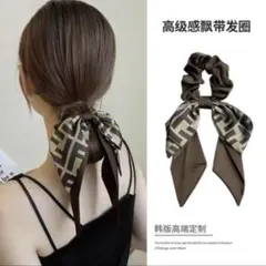シュシュ付き リボン ヘアゴム 上品 大人可愛い フェミニン