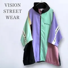 【VISION】カラーブロックナイロンジャケット 半袖ブルゾン ジップ オーバー