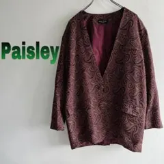 ペイズリー 総柄 ノーカラー ジャケット 羽織もの ヴィンテージ レトロ 日本製