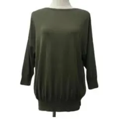 アンタイトル 薄手 ニット プルオーバー ボートネック グリーン 長袖 カーキ