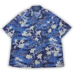 古着 90s polo sport 開襟シャツ アロハシャツ 花柄 青