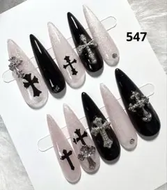 547現品ネイルチップ　ちゅるん十字架 ギャルシズニルック ロングネイル推し地雷