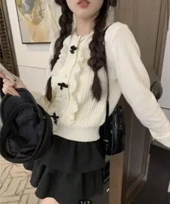 SHEIN リボン ニット セーター ホワイト カーディガン 量産 地雷 韓国