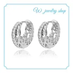 ハワイアン　フープピアス　かわいい　ぷっくり　メッセージ　CZダイヤ　シルバー