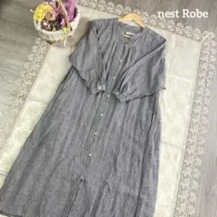 nest Robe　リネン100％千鳥柄　日本製　シャツワンピース　黒×白