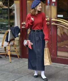 BONLECILL ネイビー　デニムスカート パリジェンヌデニムタックスカート