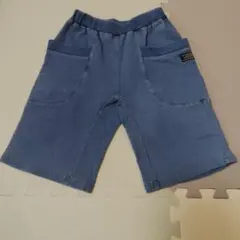 青いハーフパンツ コットン混紡 ポケット付き