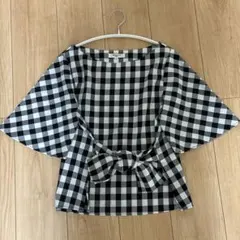 ギンガムチェック フレアスリーブブラウス