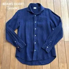 BEAMS HEART 長袖リネンシャツ　ネイビー　sizeM
