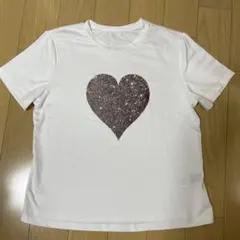 ス*ー様 ハート型グリッター ホワイトTシャツ