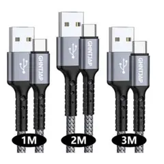USB TypeCケーブル1m+2m+3m/3本セット対応 ナイロン編み グレー