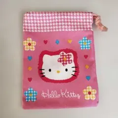 ハローキティ 巾着袋 ピンク 千鳥格子