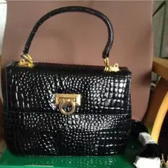 新品 ハンドバッグ牛本皮 クロコダイル型押し