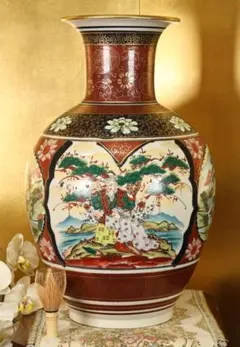 BK764　九谷焼　名工 陶正　色絵　夫婦共白髪図　飾壷　大花瓶　床飾　高54㎝ BK764 九谷焼 名工 陶正 色絵 夫婦共白髪図 飾壷 大花瓶 床飾 高54