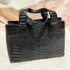 【希少】【RODANIA / ロダニア】 本革 クロコダイル ハンドバッグ 黒