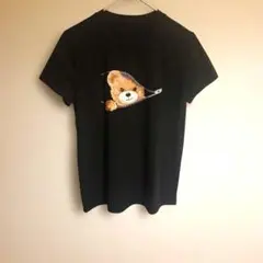 ベアモチーフ ジップデザイン Tシャツ ブラック