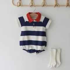 ボーダー 半袖 ロンパース Sサイズ 韓国子供服 ベビー服　新品未使用　送料込み