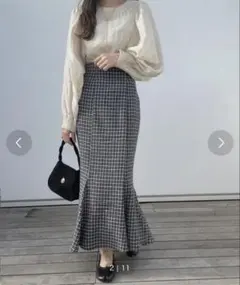 チェック柄 マーメイドスカート ロング