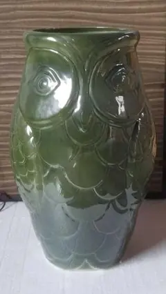 フクロウ傘立て　陶器製　グリーン　新品　高さ38cm×口径17cm 幸せ梟