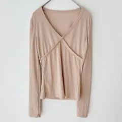 SHEIN シーイン カットソー 長袖Tシャツ 長袖 ベージュ Ｖネック XS