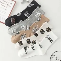 レディース靴下　猫柄　イラストソックス　5足セット