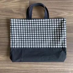 ギンガムチェック★レッスンバッグ 手提げ袋 サブバッグ マチ付 デニム 入園入学