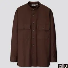 【未使用品】UNIQLO U ワイドフィットスタンドカラーシャツ L ブラウン