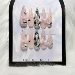 韓国　リボン　ネイルチップ　ロング　スナ系　量産型　y2k ワンホン　地雷