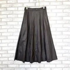 オリーブデオリーブ　フェイクレザー ロングフレアスカート　茶色　M ウエストゴムのサムネイル