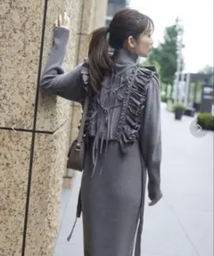 SNIDEL フリルベストレイヤードニットワンピース