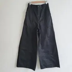 ページボーイ ワイドパンツ ハイウエスト 綿混　黒 F ウエストゴム　ブラック