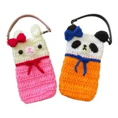 かぎ針編み　スマホポーチ　うさぎちゃん　ハンドメイド
