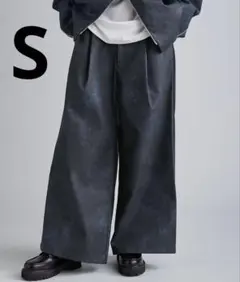 【SOCCE】ヴィンテージ加工合皮ハイウエストワイドストレートパンツ