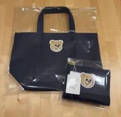 フェイラー　オールドテディ　ワッペントートバッグ　ワッペンポーチ　ネイビー