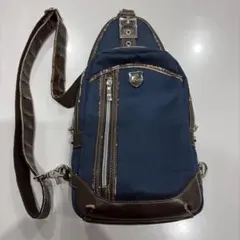 ネイビー スリングバッグ ナイロン レザー