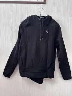 PUMATRAININGブラックパーカー フード付き裏起毛ポケット付ハイネックL