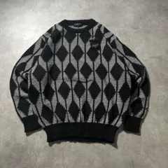 ヴィンテージ モノクロ アーガイル 幾何学 模様 アートパターン ニットセーター