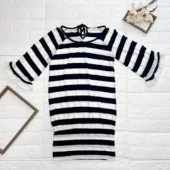 Ferousc ベルスリーブ ボーダー ミニワンピース サイズ2 オンワード樫山