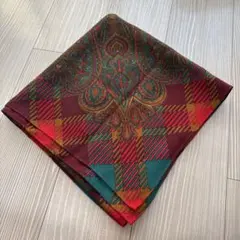 美品　ペイズリー模様のチェックストール　カシミヤ混