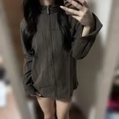 ブラウン ストライプ ジップアップジャケット