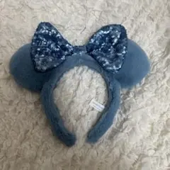 ミニーカチューシャ　水色　ファー