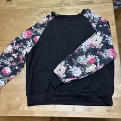 花柄袖切り替えスウェット ブラック 2XL