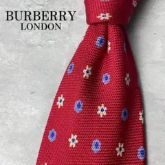 美品 BURBERRY LONDON 花柄 小紋柄 ドット柄 ネクタイ レッド