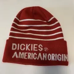 美品Dickies 赤 ストライプ ニット帽 フリーサイズ