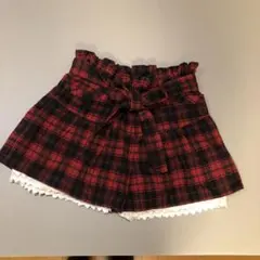 赤黒チェックショートパンツウエストリボン付き